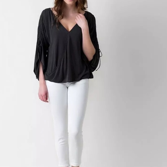 Free People Salt N Peppa Modal Blend Surplice Black Blouse Size Small - Picture 3 of 13